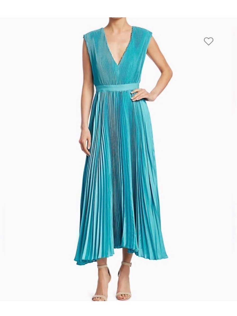 Alice + Olivia Joleen Pleated V-Neck Midi Dress